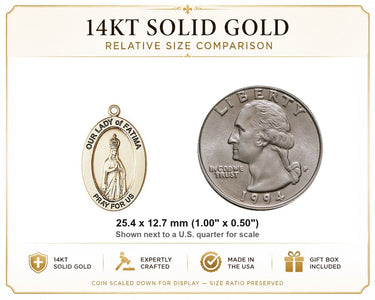 14kt Solid Gold Medium Catholic Our Lady of Fatima Medal Pendant | 1 x 1/2 | USA Made by Bliss