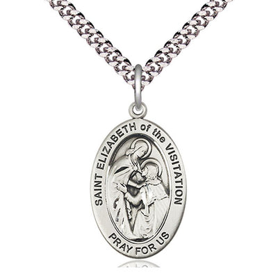 Sterling Silver Medium St. Elizabeth of the Visitation Patron Saint Medal Necklace | 1"x1/2" | 24" Chain | USA Made by Bliss