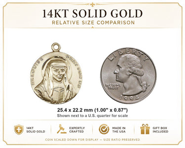 14kt Solid Gold Medium St. Louise Patron Saint Medal Pendant | 1" x 7/8" | Handcrafted in USA by Bliss