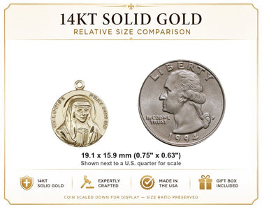 14kt Solid Gold Medium St. Louise Patron Saint Medal Pendant | 3/4" x 5/8" | Handcrafted in USA by Bliss