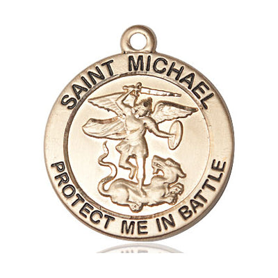 14kt Solid Gold Medium St. Michael Archangel Patron Saint Medal Pendant | 1" x 7/8" | Handcrafted in USA by Bliss