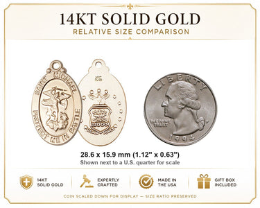 Colgante de medalla Arcángel San Miguel mediana de oro macizo de 14 kt | 2,8 cm x 1,6 cm | Fabricado en EE. UU. por Bliss