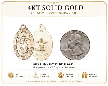 Colgante Medalla Patrón San Miguel de Oro Sólido de 14kt Mediano | 1-1/8" x 5/8" | Hecho en EE. UU. por Bliss