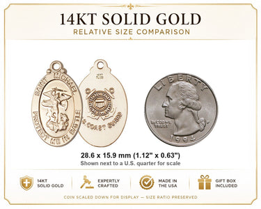 14kt Solid Gold Medium St. Michael Coast Guard Medal Pendant | 1 1/8" x 5/8" | USA Made by Bliss