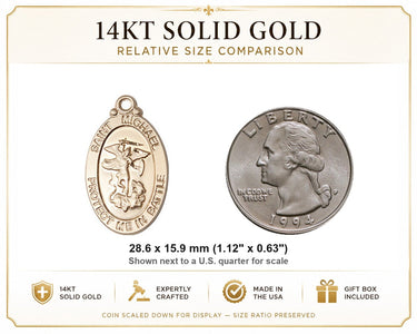 Colgante de oro macizo de 14 quilates, tamaño mediano, de la medalla de la Marina de San Miguel Arcángel | 2,8 cm x 1,6 cm | Fabricado en EE. UU. por Bliss