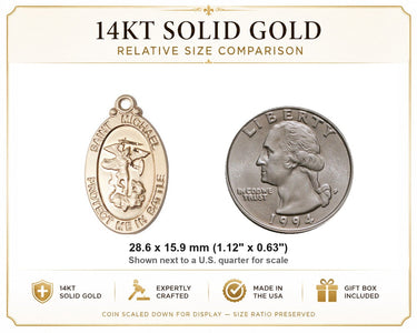14kt Solid Gold Medium St. Michael Patron Saint Medal Pendant | 1 1/8" x 5/8" | Handcrafted in USA by Bliss
