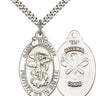 Sterling Silver St Michael Archangel Patron Saint Medal Necklace 1 1/8 x 5/8 with 24 inch Chain by Bliss