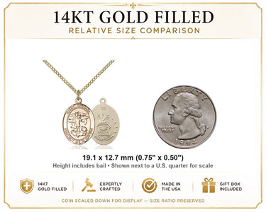 14kt Gold Filled Medium St. Michael Archangel Medal Necklace | 3/4" x 1/2" | 18" Chain | USA Made by Bliss