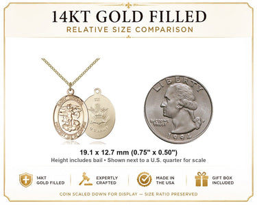 14kt Gold Filled Medium St. Michael Archangel Medal Necklace | 3/4" x 1/2" | 18" Chain | USA Made by Bliss