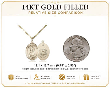 14kt Gold Filled Medium St. Michael the Archangel Medal Necklace | 3/4" x 1/2" | 18" Curb Chain | USA Made by Bliss