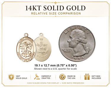 14kt Solid Gold Medium St. Michael Archangel Medal Pendant | 3/4" x 1/2" | USA Made by Bliss
