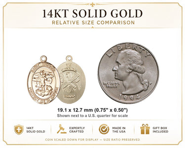 14kt Solid Gold Medium St. Michael Archangel Patron Saint Medal Pendant | 3/4 x 1/2 | USA Made by Bliss