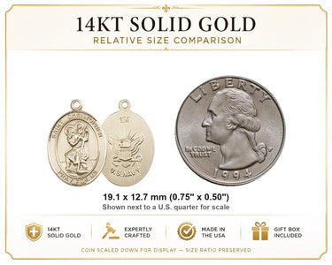 Medalla Colgante de la Marina de San Miguel Arcángel Sólida de Oro de 14 quilates Mediana | 1.9 cm x 1.3 cm | Fabricada en EE. UU. por Bliss