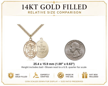 14kt Gold Filled Medium St. Michael Patron Saint Medal Necklace | 1"x5/8" Pendant | 24" Chain | USA Made by Bliss
