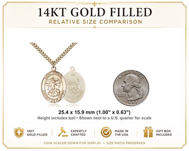 14kt Gold Filled Medium St. Michael the Archangel Patron Saint Medal Necklace | 1" x 5/8" | 24" Chain | USA Made by Bliss