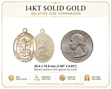 14kt Solid Gold Medium St. Michael Air Force Medal Pendant | 1" x 5/8" | Handcrafted in USA by Bliss