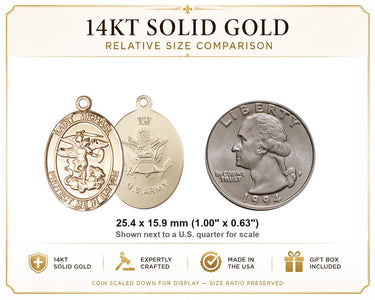 Medalla de San Miguel Arcángel mediana de oro macizo de 14 quilates | 1 x 5/8" | Hecha a mano en EE. UU. por Bliss
