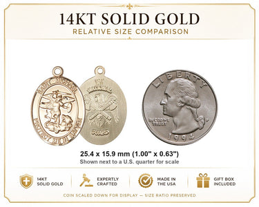 Medalla Colgante de Oro Macizo de 14 kt del Arcángel San Miguel Patrón | 1 x 5/8 | Hecho en EE. UU. por Bliss