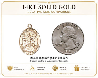 14kt Solid Gold Medium St. Michael Patron Saint Medal Pendant | 1" x 5/8" | Handcrafted in USA by Bliss