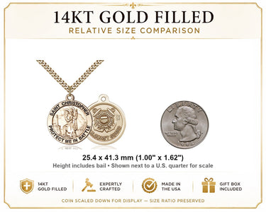 14kt Gold Filled Medium St. Christopher Coast Guard Medal Necklace | 1 x 1 5/8 inch | 24 inch Curb Chain | USA Made by Bliss