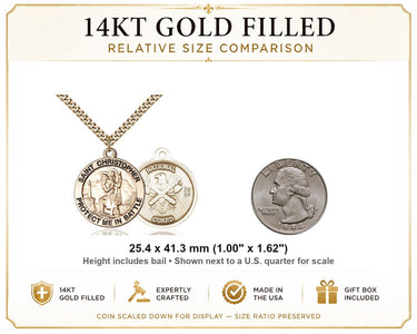 Collar con medalla de San Cristóbal de la Guardia Nacional en oro laminado de 14 quilates | Dije de 2.54 cm x 4.13 cm | Cadena de 60.96 cm | Hecho en EE. UU. por Bliss