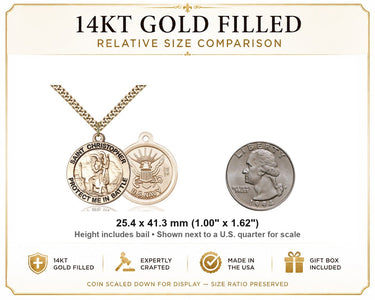 Collar de oro de 14 quilates relleno de oro macizo con medalla mediana de San Cristóbal de la Marina | Colgante de 2,54 x 4,13 cm | Cadena de 60,96 cm | Fabricado en EE. UU. por Bliss
