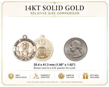 Colgante Medalla de la Fuerza Aérea de San Cristóbal Mediana de Oro Sólido de 14kt | 1" x 1 5/8" | Hecho a mano en EE. UU. por Bliss