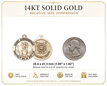 14kt Solid Gold Medium St. Christopher Coast Guard Medal Pendant | 1" x 1 5/8" | Handcrafted in USA by Bliss
