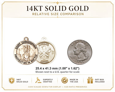 Colgante de Medalla de San Cristóbal de Oro Sólido de 14kt | 2.54 cm x 4.13 cm | Hecho en EE. UU. por Bliss