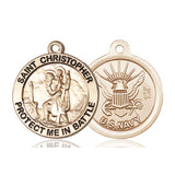 14kt Solid Gold St. Christopher Navy Medal Pendant, 1 x 1-5/8 inches, handmade by Bliss