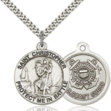 Sterling silver St. Christopher Coast Guard medal necklace with 24 inch chain by Bliss