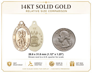 Colgante de Medalla San Cristóbal de la Fuerza Aérea Mediana de Oro Sólido de 14kt | 1 1/8 x 1 1/4 | Hecho a mano en EE. UU. por Bliss
