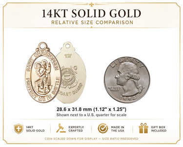 14kt Solid Gold Medium St. Christopher Coast Guard Medal Pendant | 1 1/8 x 1 1/4 | Handcrafted in USA by Bliss