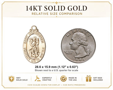 Medalla de oro macizo de 14 quilates de San Cristóbal, Patrón 1⅛x⅝ | Bliss