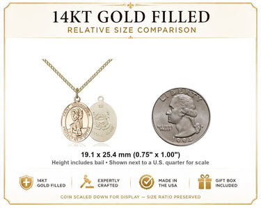 14kt Gold Filled Medium St. Christopher Coast Guard Medal Necklace | 3/4 x 1 | 18" Chain | USA Made by Bliss
