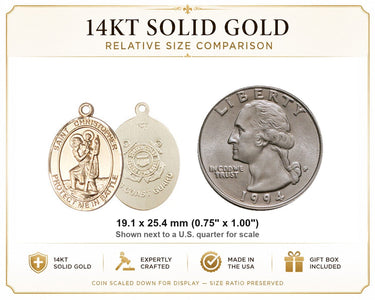14kt Solid Gold Medium St. Christopher Medal Pendant | 3/4 x 1 inch | Handcrafted USA by Bliss
