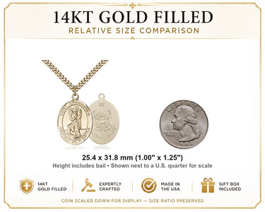 14kt Gold Filled Medium St. Christopher Coast Guard Medal Necklace | 1 x 1 1/4 Inch | 24" Curb Chain | USA Made by Bliss