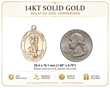 14kt Solid Gold Medium St. Christopher Patron Saint Medal Pendant | 1 x 3/4 | Handcrafted in USA by Bliss