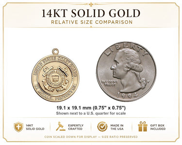 14kt Solid Gold Medium Coast Guard St. Michael Medal Pendant | 3/4" x 3/4" | Handcrafted in USA by Bliss