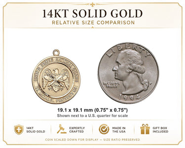 14kt Solid Gold Medium St. Michael National Guard Medal Pendant | 3/4" x 3/4" | USA Made by Bliss