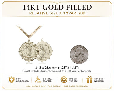 Gold Filled Large Our Lady of Guadalupe / St Martin de Porres Medal Necklace | 1 1/4 x 1 1/8" | 24" Chain | USA Made by Bliss