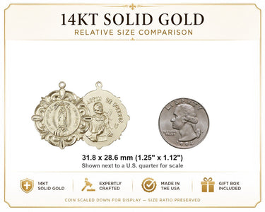 14kt Solid Gold Large Our Lady of Guadalupe Medal | 1.25" x 1.125" Pendant | USA Made by Bliss