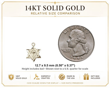 14kt Solid Gold Small Star of David Cross Pendant | 1/2 x 3/8 | Handcrafted in USA by Bliss
