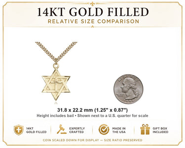 14kt Gold Filled Large Star of David Cross Necklace | 1¼"×⅞" Pendant | 24" Chain | USA Made by Bliss