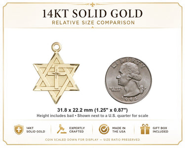 14kt Solid Gold Large Star of David with Cross Pendant | 1 1/4 x 7/8 | Handcrafted in USA by Bliss