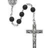 7mm black glass rosary with sterling silver center piece and crucifix displayed against a white background