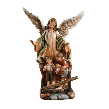 9 inch Guardian Angel statue with children hand-painted resin figurine Toscana Collection Catholic gift