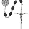 23-inch black wood rosary with 6x8mm oval beads and sterling silver center piece and crucifix in deluxe gift box