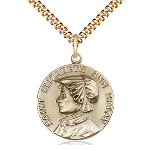 Collar de medalla de Santa Ana (patrona) de oro de 14 quilates, tamaño mediano | 2.54 cm x 2.22 cm | Cadena de 60.96 cm | Hecho en EE. UU. por Bliss