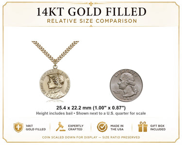 14kt Gold Filled Medium St. Ann Patron Saint Medal Necklace | 1" x 7/8" | 24" Chain | USA Made by Bliss